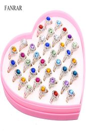 36Pcs Mixed Cute Shining Crystal Rhinestone Silver Ring For Woman Girls Kids Children Wedding Adjustable Rings Party Gift Band8555109