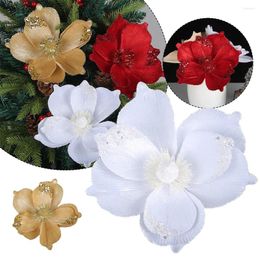 Decorative Flowers 22cm Glitter Artifical Christmas Poinsettia Xmas Tree Ornament Merry Decoration Home Year 2023 Decor
