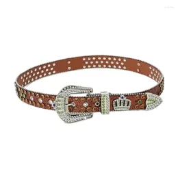 Belts Western Cowgirl Crystal Waist Belt Wtih Pin Buckle Studded PU Leather Waistband For Woman Jeans 28TF