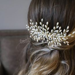 Bride Hair Combs Jewelry Gold Sparkling Pearls Headdress Luxury Princess Tiaras Party Queen Hairpin Wedding Hair Accessories
