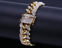 18k Gold White Gold Iced Out CZ Zirconia Miami Cuban Link Chain Bracelet 10 14 18mm Rapper Hip Hop Curb Jewellery Gifts for Boys Who1370501