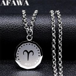 Pendant Necklaces Stainless Steel Aries Astrology Necklace Women Men Silver Colour Round Punk Jewellery Ciondoli Acciaio Inox NXS02252R