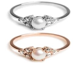 New pearl wedding ring female Jewellery white gold rose gold crystal engagement ring female retail whole2362271