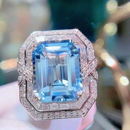 Cluster Rings GUILD HN2023 Aquamarine Ring Fine Jewellery Pure 18K Gold Natural 8.79ct Blue Gemstones