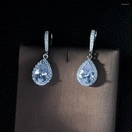 Dangle Earrings Fashion Elegant CZ Bridal Jewellery Luxury Long Drop Cubic Zirconia Big Royal White Wedding For Brides E-390