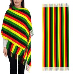 Scarves Women's Scarf With Tassel Rasta Red Green Gold Coloured Striped Large Winter Fall Shawl And Wrap Daily Wear Pashmina