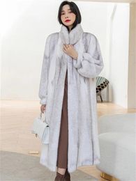 Women's Fur Long Mink Coat Women Stand Collar White Grey Thick Warmth Light Knee-length Fashion High Quality