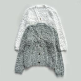 Women's Knits 2023 Autumn And Winter Soft Warm Alpaca Fashionable Long Hair Knitted Cardigan Jacket