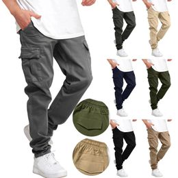 Men's Pants Mens Casual Waist Solid Color Sports Hat Multi Woven Pocket Foot Rope Street Cargo Work Clothes For Men Construction