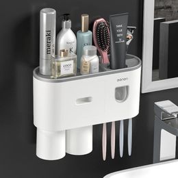 Creative Toothbrush Holder Without Punching Brush Cup Set Bathroom Storage with Toothpaste Dispenser 231222