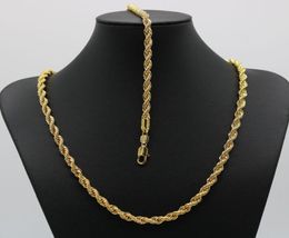 Solid Jewelry Set Rope Chain 24K Gold Filled Necklace Bracelet Chain Men Women 6mm Wide ed Choker3275248