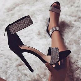 Sandals Ankle Strap Women 2024 Summer Fashion Rhinestones Thin High Heels Gladiator Sandal Narrow Band Party Dress Pump Shoes