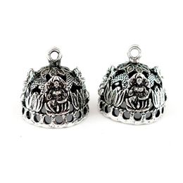 22843 4pcs lot Vintage Silver Hollow Buddha lotus Crown Hat Curve Carve Filigree Pendant Tassel Cap Bead Cap275U