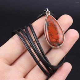 Pendant Necklaces Natural Stone Water Drop Shape Necklace African Blood Leather Rope Chain For Women Jewellery Party Gifts Accessories