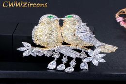 Elegant Cubic Zirconia Gold and Silver Color Lucky Cute Bird Wire Brooches Pin for Women Jewelry Accessory BH007 2107146113000