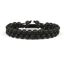 Bracelet Homme Double Beaded 6mm Matte Agate & Black Onyx Natural Stone Beads Macrame Friendship Bracelet Nice Gift Top Quality267x