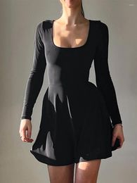 Casual Dresses Women's Fall Mini Dress Reversible Long Sleeve Square Neck Cross Tie-up Back Slim Fit Flowy Going Out