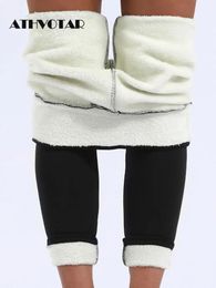 ATHVOTAR Winter Pants Women Fleece Thick Lamb Wool Outer Wear Thermal High Waist Leggings Warm Slim Black Velvet Female Pants 231225