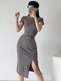 Casual Dresses French Style Tight Waist Split Dress Hong Kong Fancy Elegant Slim Fit Looking Asymmetrical Mid Length Long Fashionable