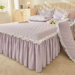 Queen Size Bed Skirt Purple Mattress Protector Thicken Bedspread 180 200 Home Quilted Cover Pillowcase Need Order 231222