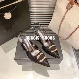 2023 new design silver buckle sexy lace one-line belt women high heels Spring and autumn fashion letter sandals party ball dress shoesn1