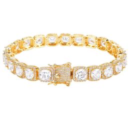 New 9MM Square Men039s Clustered Tennis Bracelet Hip Hop Link Fashion Rock Jewellery Gold Silver Color3921121