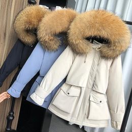 Jackets Large Natural Raccoon Fox Fur Hooded Winter Down Coat Women 90% White Duck Down Jacket Thick Warm Parkas Female Outerwear