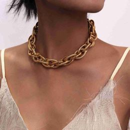 Pendant Necklaces High Quality Punk Lock Choker Necklace Pendant Women Collar Statement Brand Gold Colour Chunky Thick Chain Necklace Steampunk MenL231225