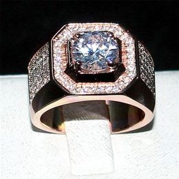 luxury Men 925 Sterling Silver Rose Gold Rings finger Jewellery Eternal 6 6mm 1 2ct Diamond Zircon Cocktail Wedding ring For Men Boy227H