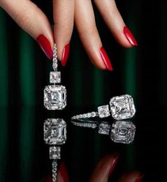 Classical Luxury Jewelry Dangle Earrings 18K White Gold Fill Emerald Cut Moissanite Diamond Zircon Party Long Women Wedding Brand 8809479