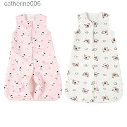 Sleeping Bags Baby Sleep Sack Sleepping Bag Unisex Sleeveless One-Piece Sleepwear Cute Bear Print Cartoon Sleepsack Anti-Kick BlanketL231225