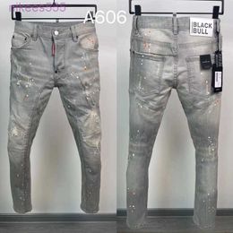 Designer A606 Ink Dot Personalized D2 New Men's Long Pants with Worn Holes and White Jeans Slim Fit Small Straight Leg