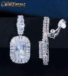 CWWZircons Non Pierced Ear Gorgeous Top Cubic Zirconia Crystal Women Party Clip On Long Earrings without Piercing CZ586 21121674054282012