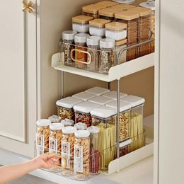 Kitchen Storage Double-layer Rack Under Sink Pull-out Cabinet Shelves Spice Container Holder For Bathroom Organizer Accessories