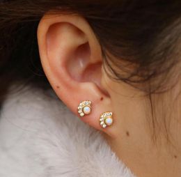 Stud 100 Real 925 Sterling Silver Gold Earrings Nostril Piercings CZ Opal Piercing Nose Curved Prong Rings Body Jewelry3866720