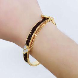 Bangle Bangle New Style Bracelets Women Bangle Designer Letter Jewelry Faux Leather 18K Gold Plated Stainless steel Wristband Cuff Fashion Jewelry Accessories S07