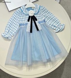 New girl dress Multi color plaid design baby dresses Size 110-160 designer child skirt Flower tie decoration toddler frock Dec20