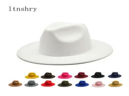 Autumn Winter Womens Felt Hat Fedoras Big For Women British Style Vintage Church Hats Lady Flat Brim White jazz cap 2208105667103