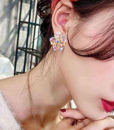 Korean Version Of Luxury Crystal Peach Blossom Earrings Women039s Small Flower Earrings 2022 New Tide Sweet Silver Needle Earri8270944