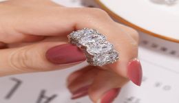 925 SILVER PAVE SETTING FULL Cushion cut Simulated Diamond CZ ETERNITY BAND ENGAGEMENT WEDDING Stone Rings Size 56789105113029