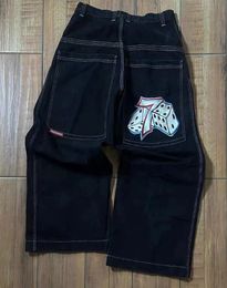 Мужские джинсы jnco y2k haruku хип -хоп покер график ретро голубые мешковатые джинсовые штаны Мужские женские готические брюки с высокой талией широкие брюки