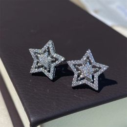 Choucong Brand Stud Earrings Luxury Jewelry 925 Sterling Silver Pave White Sapphire CZ Diamond Gemstones Party Star Women Hollow Earring For Lover Gift