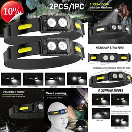 New Headlamps 1/2pcs LED Headlamps Rechargeable Headlight IR Motion Sensor Head Lamp Water-Resistant Lightweight Head Flashlight Headlamp