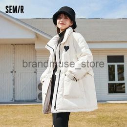 Women's Down Parkas Semir Down Jacket Women Medium Long Love Printing 2023 Winter New Fashion Cream Yellow Stand Collar Waist Jacket J231226