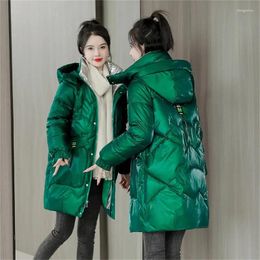 Women's Trench Coats Streetwear Shiny Thick Down Cotton-Padded Coat Mid-Long Fashion Loose Winter Jacket 2023 Parks