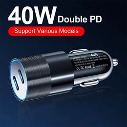 Dual USB C Fast Car Charger 40W 2 Port Type C PD Car Phone Charger Power Adapter for iPhone 15 14 Pro Max Samsung S24 OnePlus MP3 Headset
