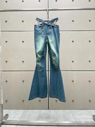 Women's Pants Bare Waist Pleated Wash Water Flared Jeans High And Low Version Easily Have Long Legs