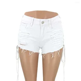 Women's Shorts Hole Woman Denim Casual Summer Tether Side Hollow Jeans Plus Size Sexy Streetwear Brushed Hem Short Pants