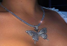 Chains Sparking Fully Iced Out Crystal Pave Butterfly Pendant Cubic Zircon 3D Necklace Fashion Jewelry9859591