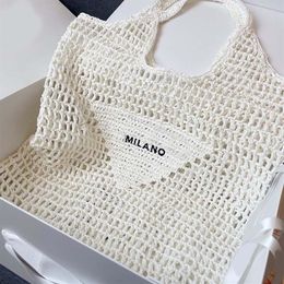 Wine Coconut Fiber Tote Bag Woven Purse Fishing Net Bags Beach Large Capacity Hollow Letter Bag Holiday Womens Shopping Basket309G